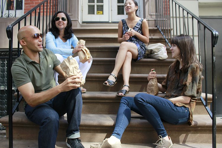 Diverse Group of People on Stoop Drinking Out of Paper Bags | You can use this photo for non-commercial purposes if you give credit, under this <a href="https://creativecommons.org/licenses/by-nc/3.0/us/" rel="nofollow">Creative Commons license</a>. For-profit media organizations also may use this, but as editorial content only (as illustrations for stories, for example, but not as advertising). Credit must read: Louise Ma / WNYC

We'd love to know if you're using this photo - send us an email (jkeefe@wnyc.org)!