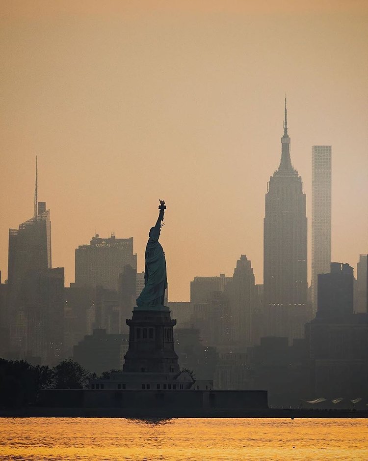 Sunrise over New York Harbor.