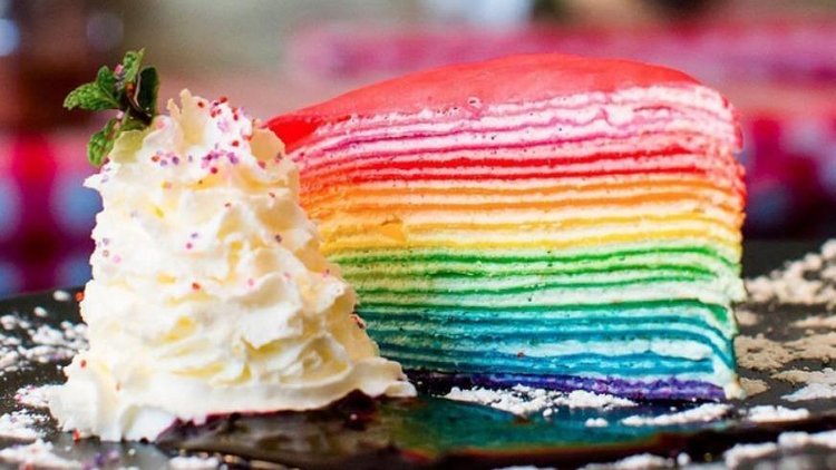 The gorgeous rainbow crepe cake available at Dek Sen.