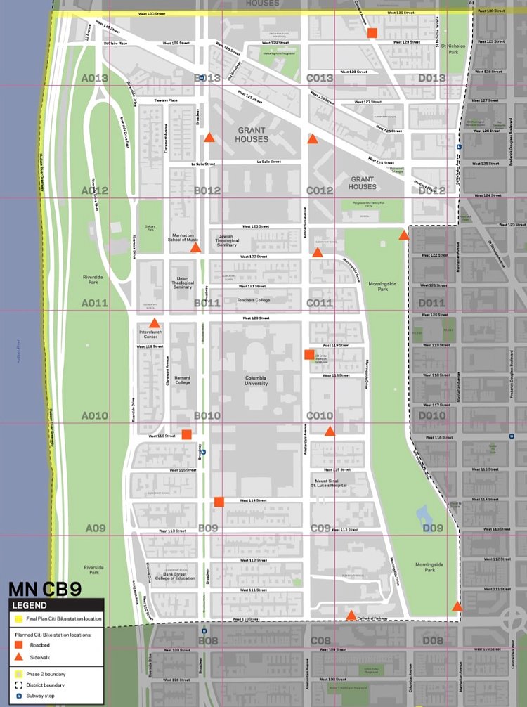 Planned Morningside Citi Bike Docking Station Locations
