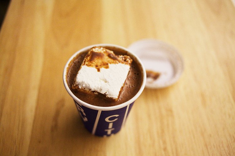 famous city bakery hot chocolate | with a giant fresh-made marshmallow