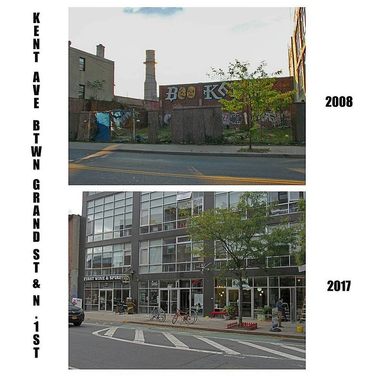 Kent Avenue (between Grand St and N.1st street) #brooklyn #williamsburg #nyc #beforeandafter #buildings #architecture #graffiti #industrial #vacant #11211 #718 #photography #street #streetphotography #nyclife #wine #bicycles #gentrification #abandoned #oldandnew