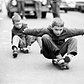 A young boy challenges a pigeon (not pictured) to a game of Skate Or Die.