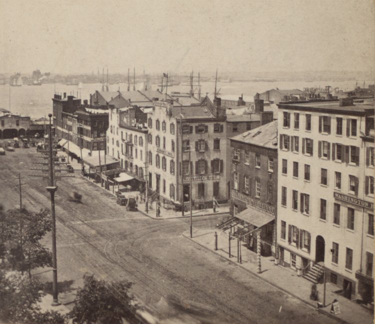 Battery Place Looking West from Broadway 1875