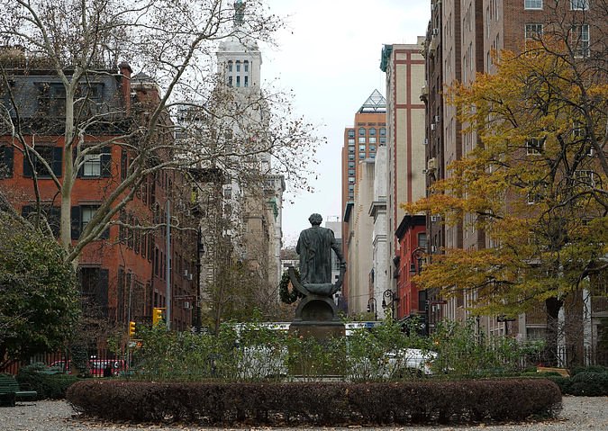 Gramercy Park, photographed through the private park’s fence.