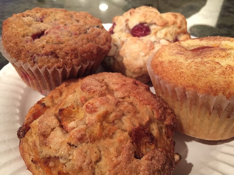 Today's breakfast: an assortment of scones and muffins to share. Had to try all of them! The peach ginger scone was my fave.