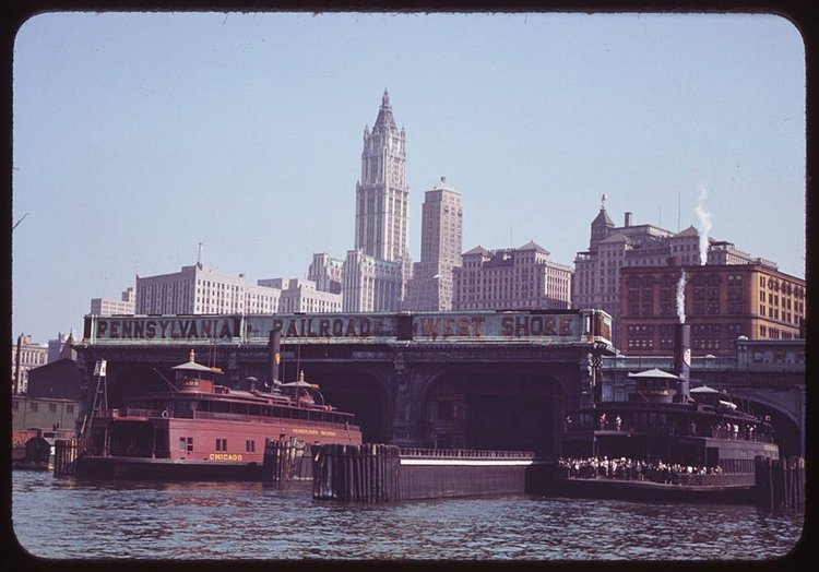 Cushman took this from onboard a ferry that was approaching Liberty Street in September 1941.