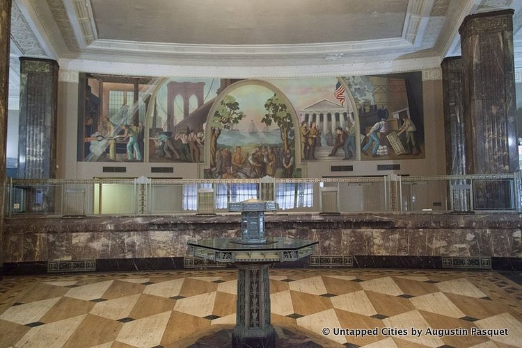These WPA murals that sit behind the teller windows showcase some seminal moments in New York City history