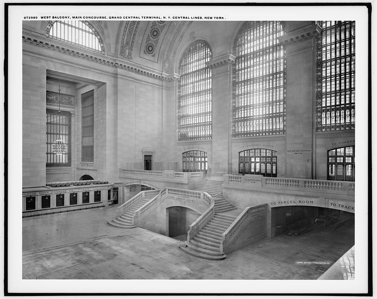 Vintage Photograph of the West Balcony in Grand Central Terminal's Main Concourse Circa 1915