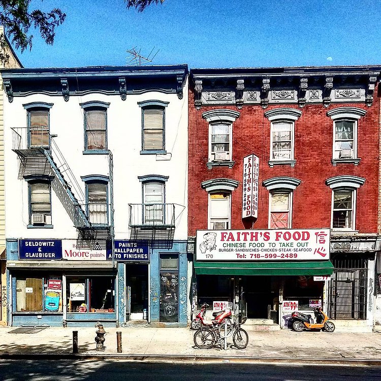 Houses and storefronts in Williamsburg, Brooklyn.