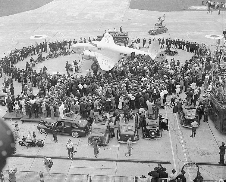 Howard Hughes arrives at Floyd Bennett Field.