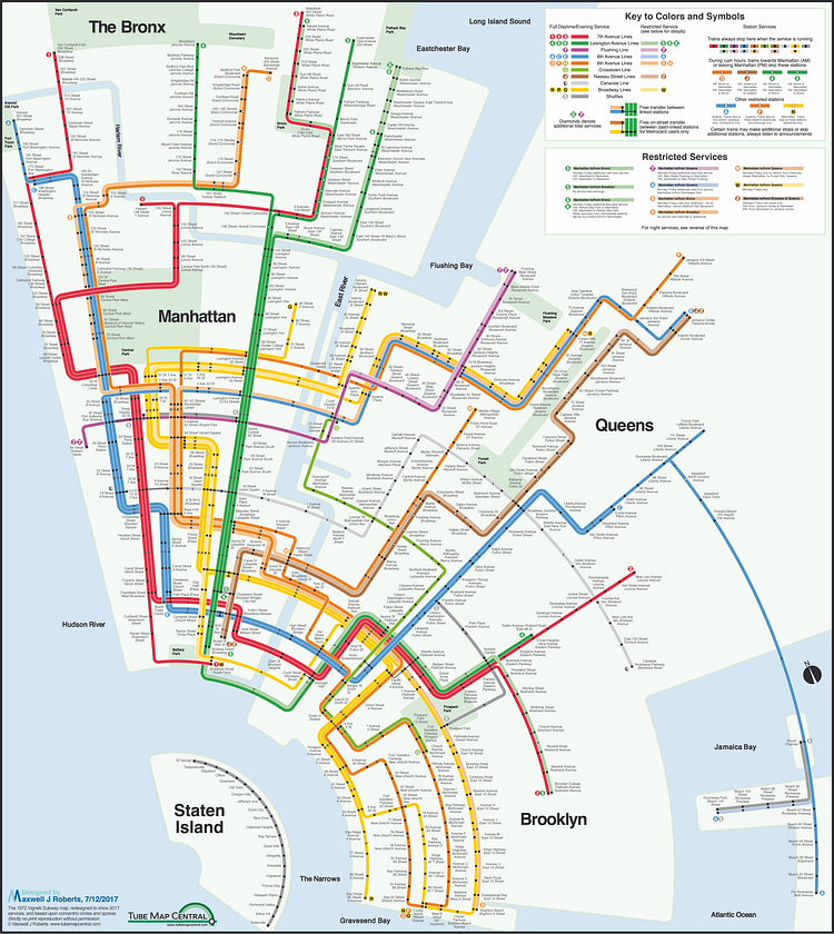 New York City Subway Concentric Circle Map in a Massimo Vignelli Style