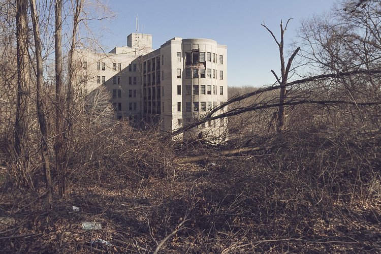 The ominous Children’s Hospital, seen from a hilltop on the grounds of Sea View Hospital.