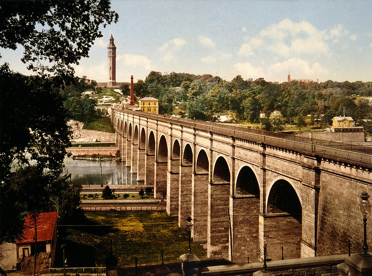 High Bridge: A print from 1900, showing original stone arches