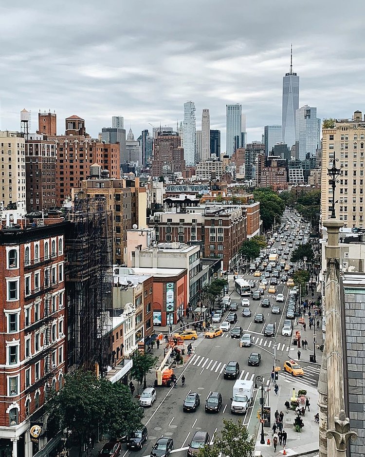 Looking down 6th Ave from atop Jefferson Market Library Tower