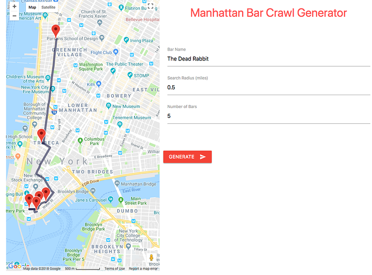 Manhattan Bar Crawl Generator (screenshot)