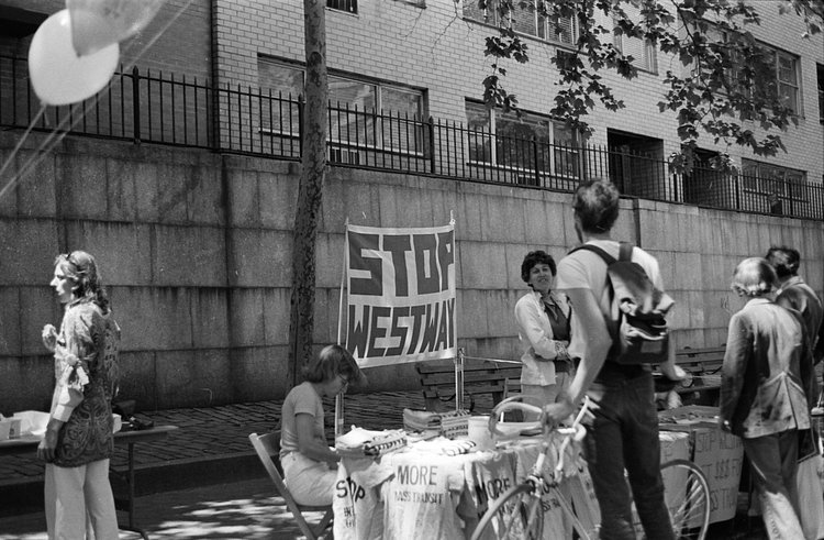 People demonstrating against the Westway highway project, New York City, July 6, 1977