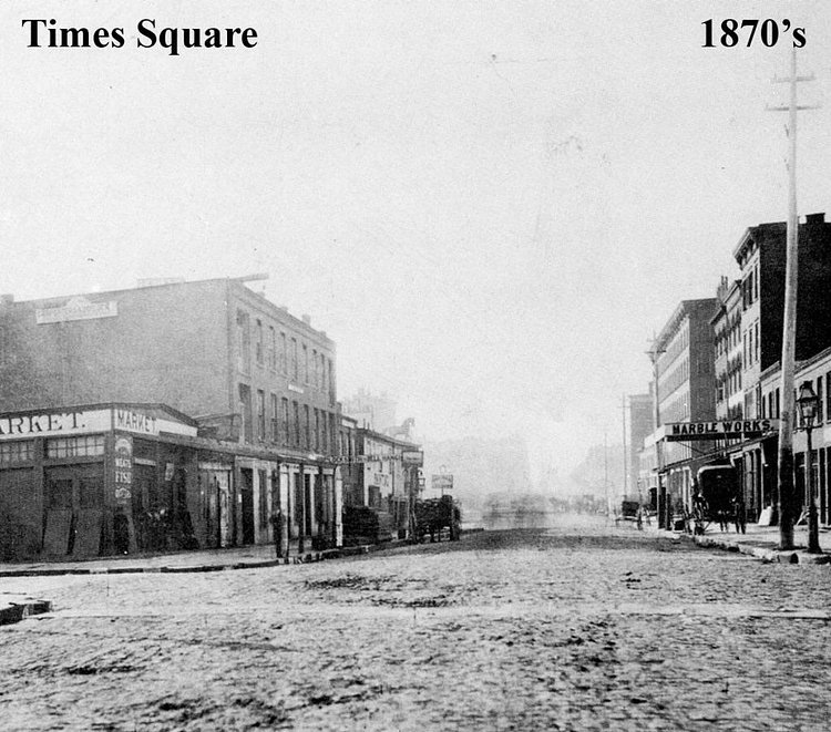 Longacre Square (renamed to "Times Square" in 1904) circa 1870's