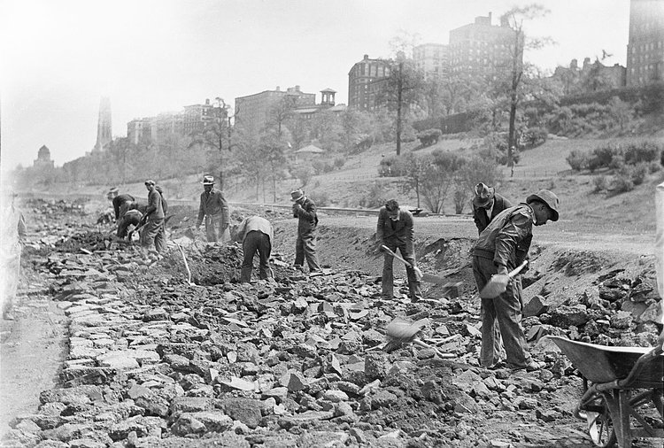 Labor Crew, Riverside Drive at 110th Street, 1934.