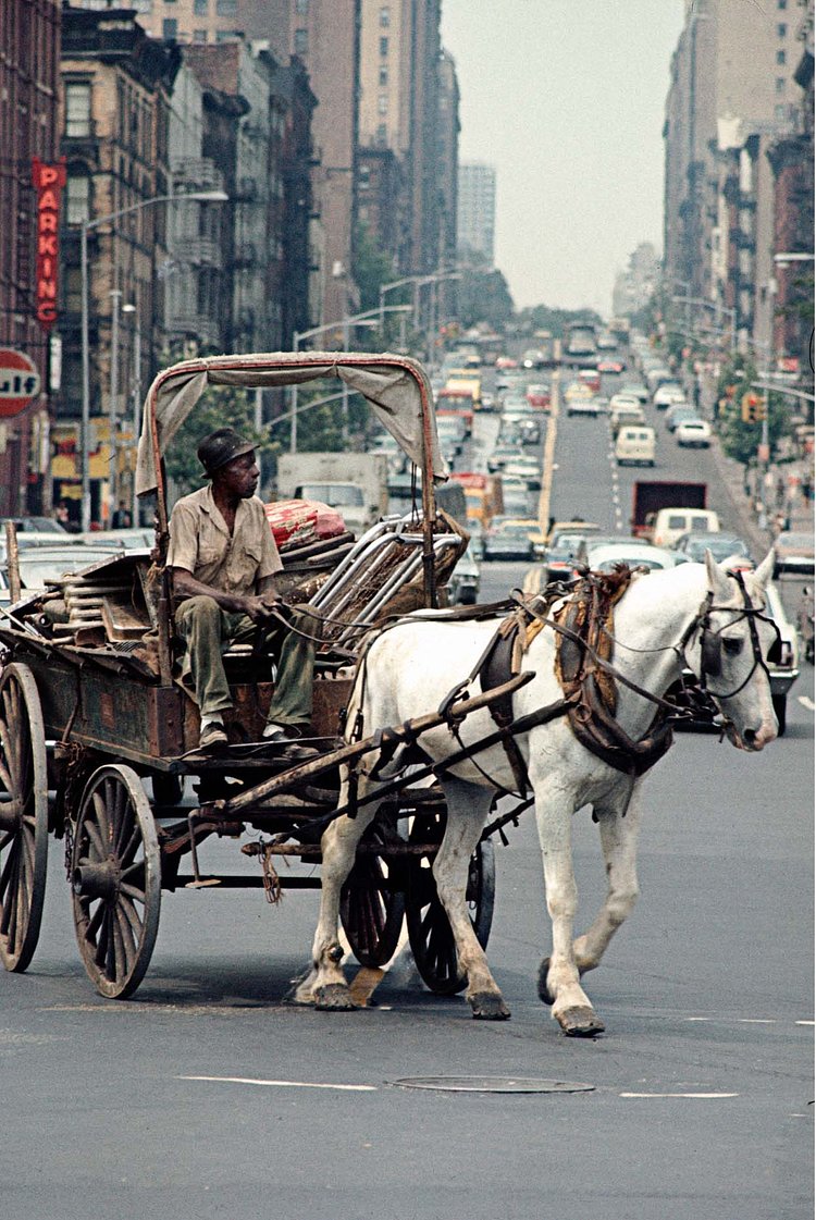 Scrap metal collector on the Way to Harlem, 1970