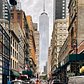 Looking down Fulton Street towards One World Trade Center, Financial District, Manhattan