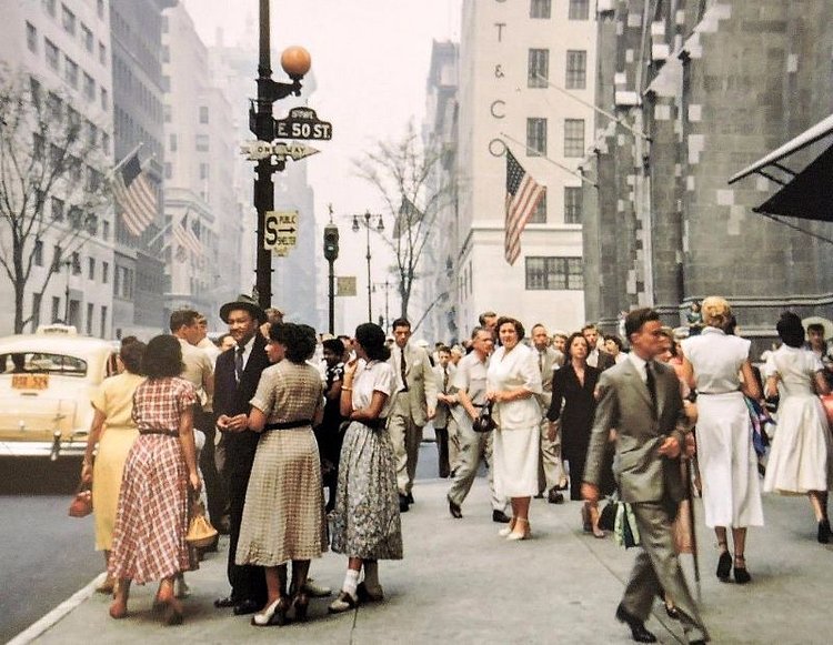 5th Avenue & 50th Street (St. Patrick's Cathedral on the right), 1956
