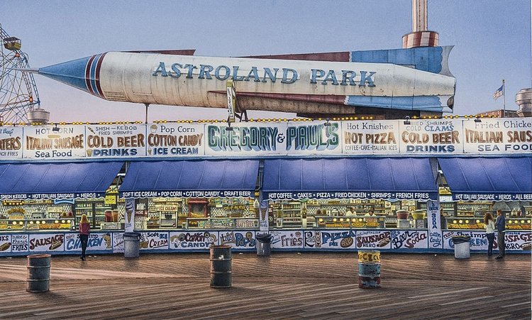 Frederick Brosen, Astroland, 2008–13, watercolor over graphite on paper, Courtesy of Hirschl & Adler Modern, New York. Photograph by Joshua Nefsky; Image courtesy of Hirschl & Adler Modern, New York; © 2013 Frederick Brosen/Artists Rights Society (ARS), New York