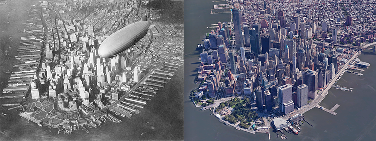 1930s New York City cityscape vs. today