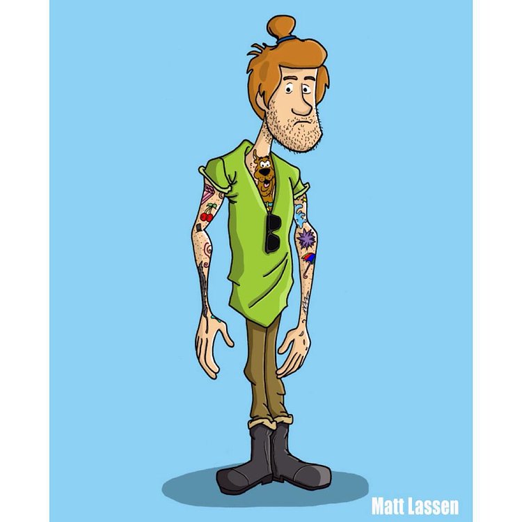 Hipster Shaggy (No. 3 in a series) #cartoon #illustration #scoobydoo #shaggy #manbun #art #cartoonnetwork #tattoos #hipster