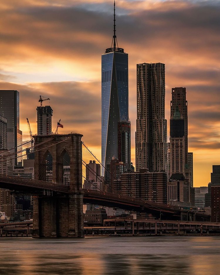 Sunset over Brooklyn Bridge and Lower Manhattan