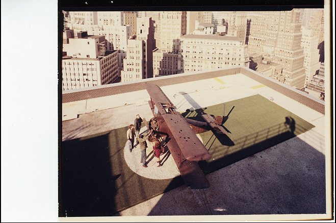 The plane was hoisted into place by crane in 1969 and hasn't moved since. Here, a historic photo from 1969.
