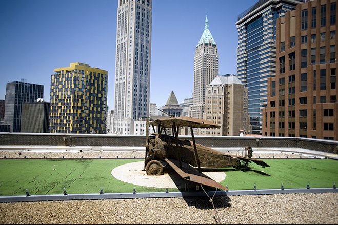 The aircraft is an artistic re-imagining of a 1916 British Sopwith Camel, designed by Rudolph de Harak and constructed by sculptor William Tarr.